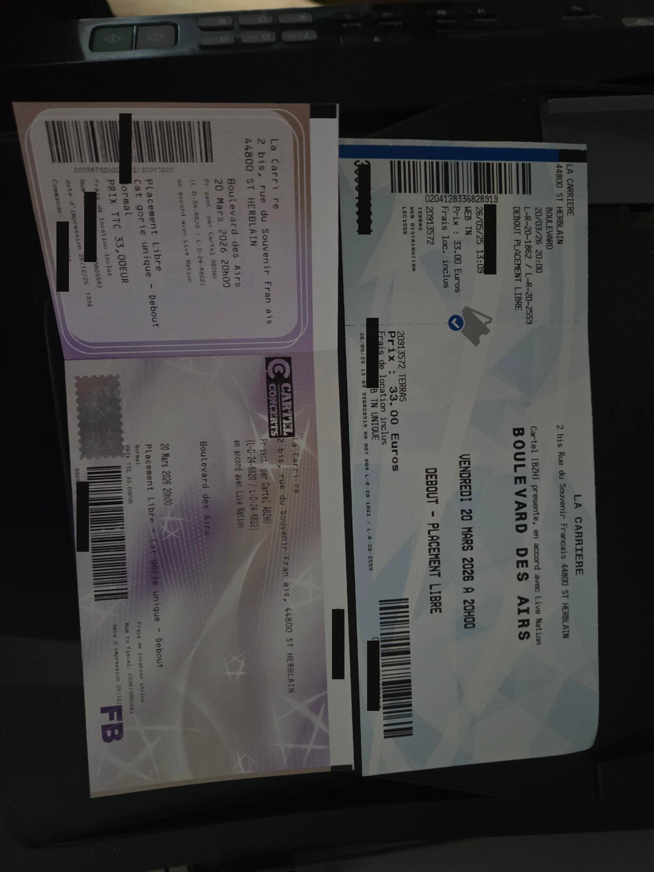 Propose 2 places pour le concert de Boulevard des Airs à Saint-Herblain le 20 mars