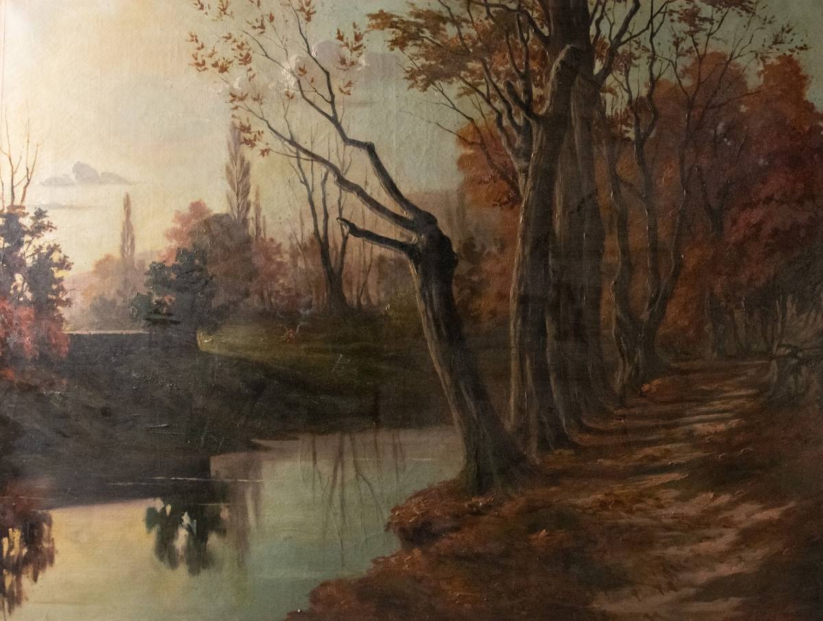 Huile sur toile, René-Antoine Blain (1873-1917) Chemin bord riviere