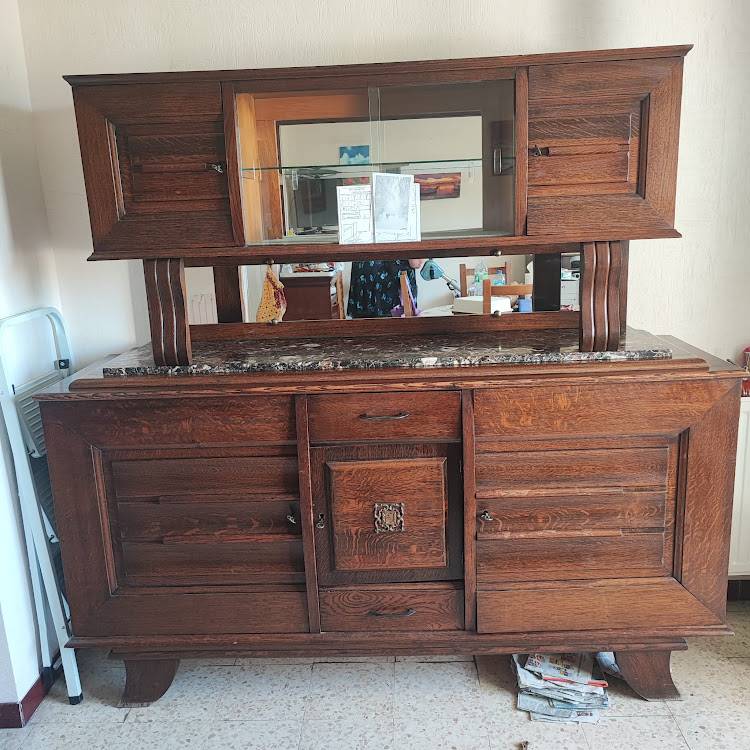 Chambre En Chêne Massif Années 1920 - Lit, Table De Nuit, Armoire
