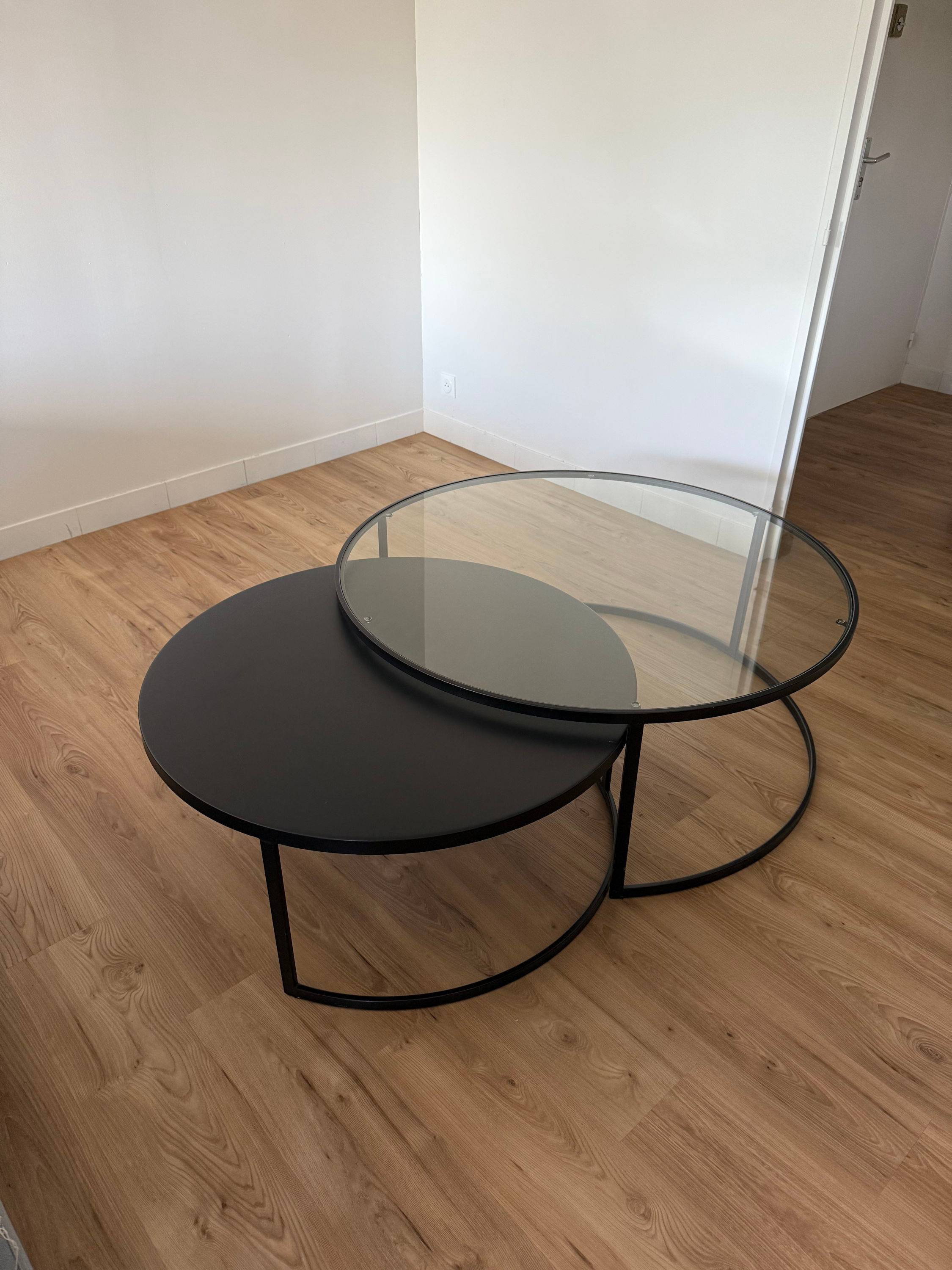 Tables basses gigognes noir & verre – Bon état