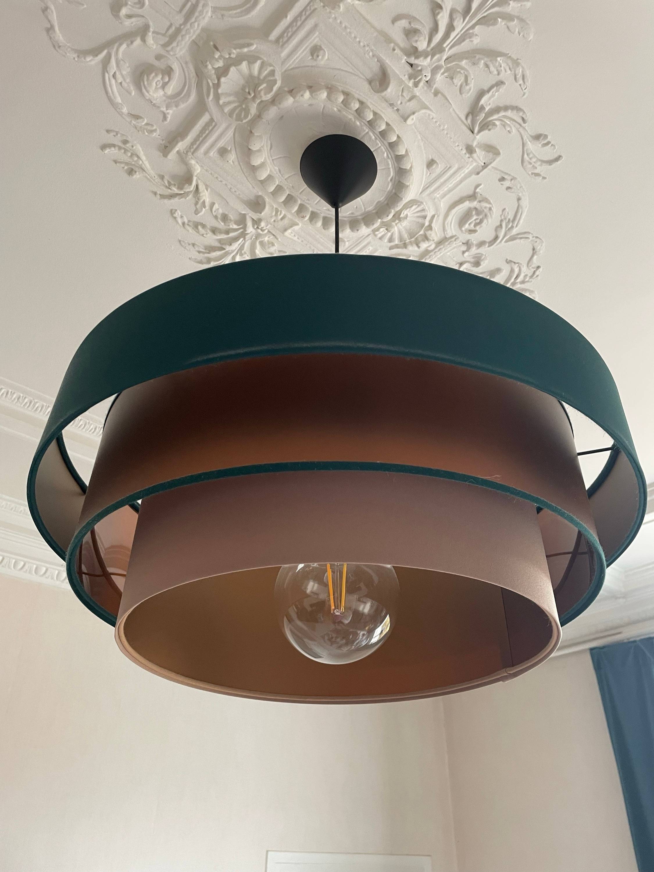 Vends suspension luminaire vert, bronze et beige