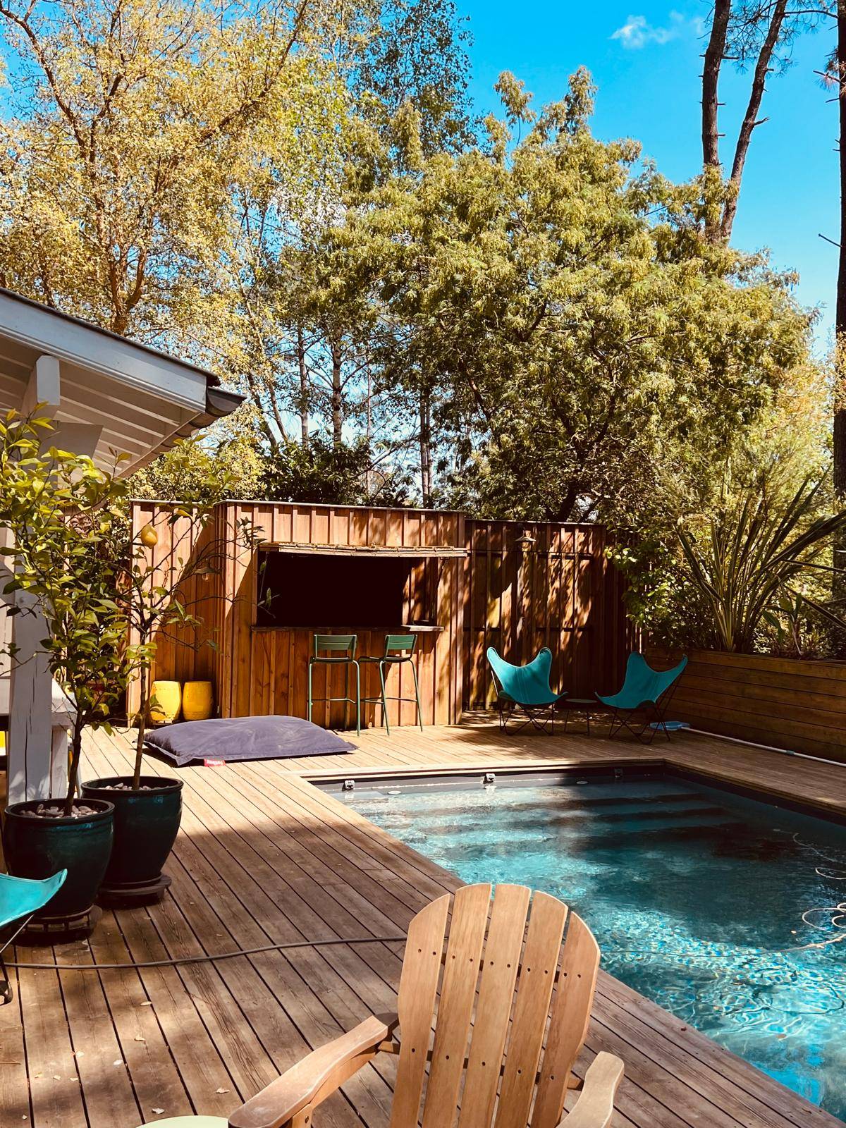 Loue villa en bois avec piscine, entre forêt et océan - 6 couchages - 3 chambres (200m²)