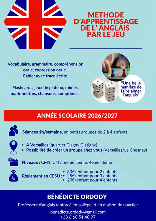 Propose cours d’anglais à l’aide d’une méthode ludique d’apprentissage pour élèves du CM1 à la 4ème