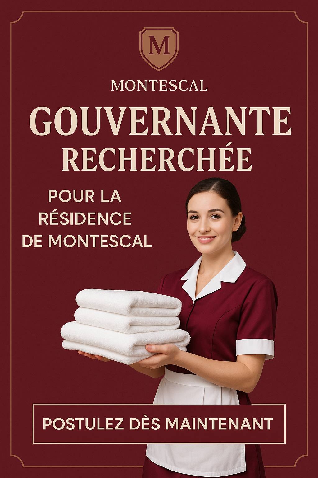 Recrute gouvernante expérimentée 6 jours pour résidence hôtelière anglais/français H/F
