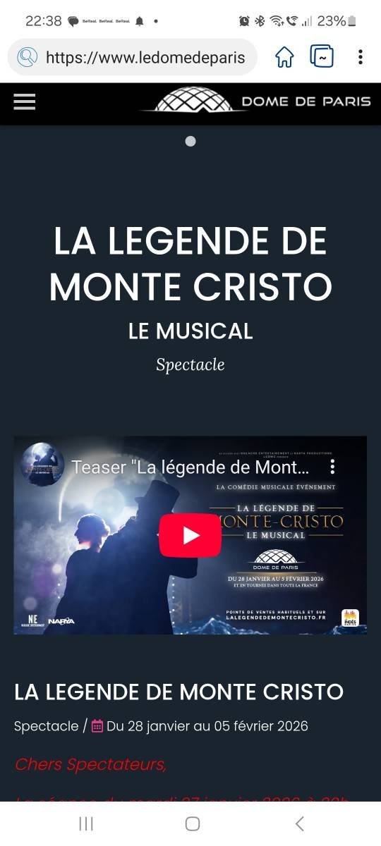 Propose place pour Monte Cristo au Dôme de Paris le 29 janvier