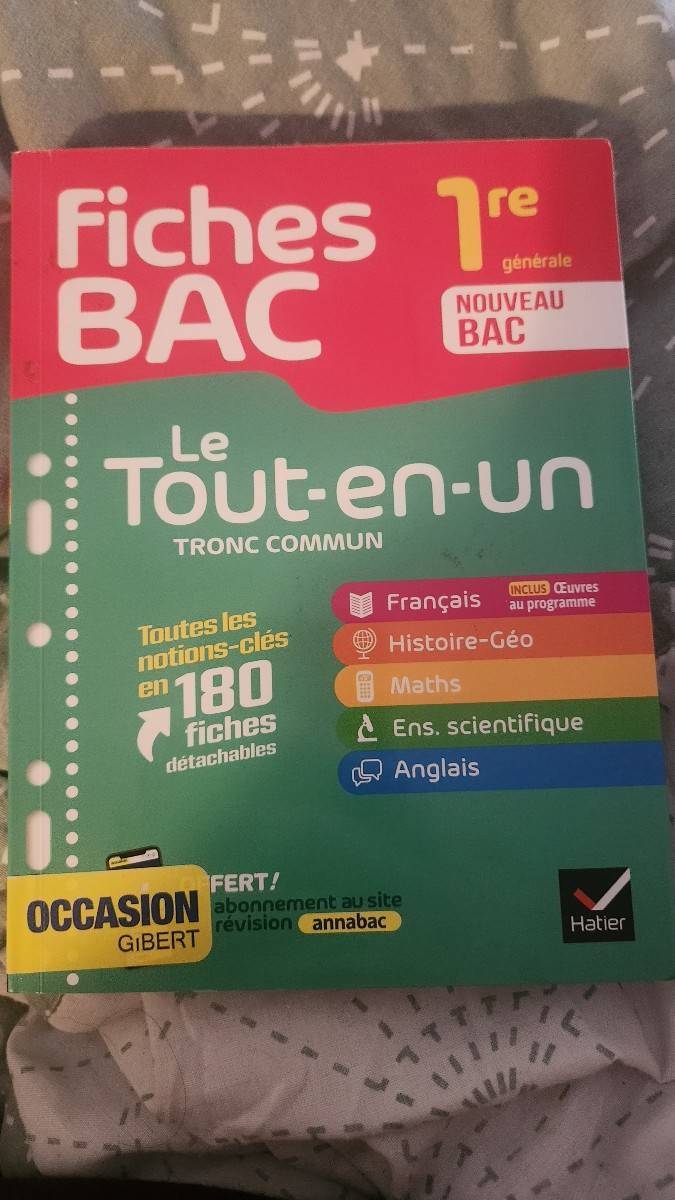 Vends livret de fiches bac 1ère tronc commun