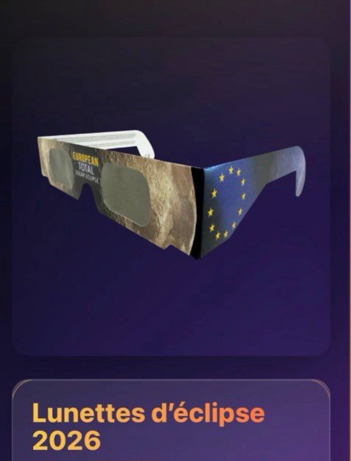 Vends lot de 50 lunettes d’éclipse solaire certifiées ISO 12312-2 – éclipse du 12 août 2026