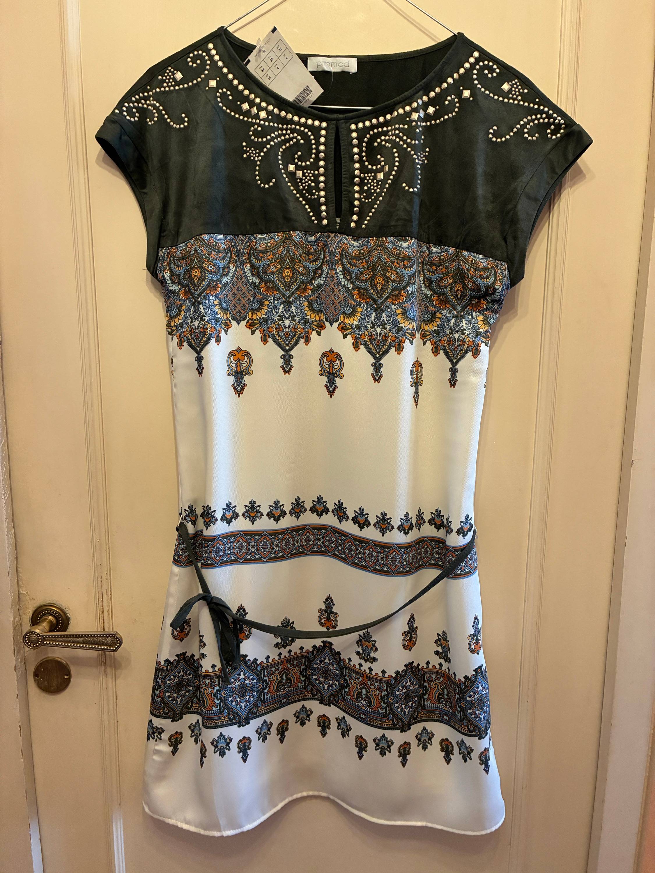 Vends robe crème et kaki à perles argentées Promod - Taille XS