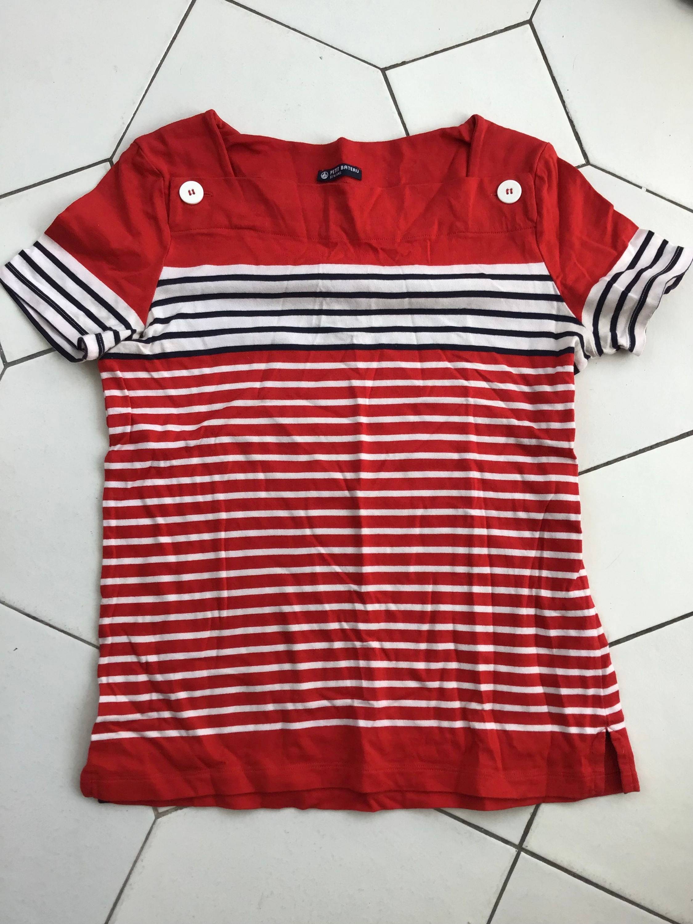 Vends tee-shirts épais rayés rouge, blanc et bleu - Taille 16 ans