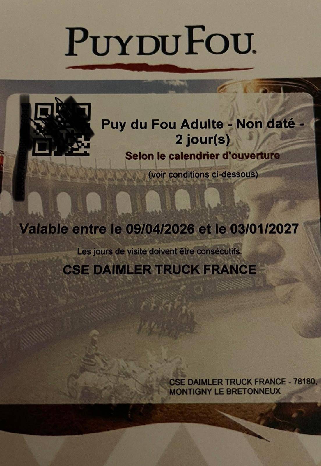 Vends entrées Puy du Fou