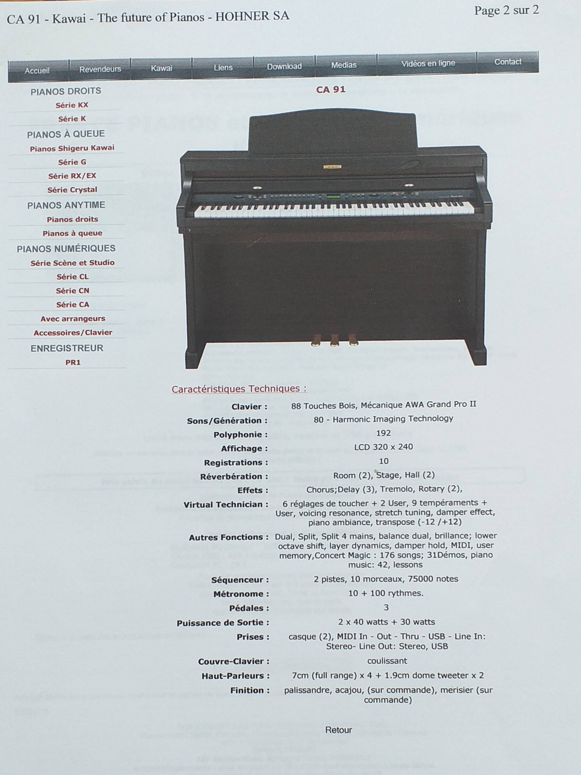 Vends piano numérique Kawai Pro CA 91