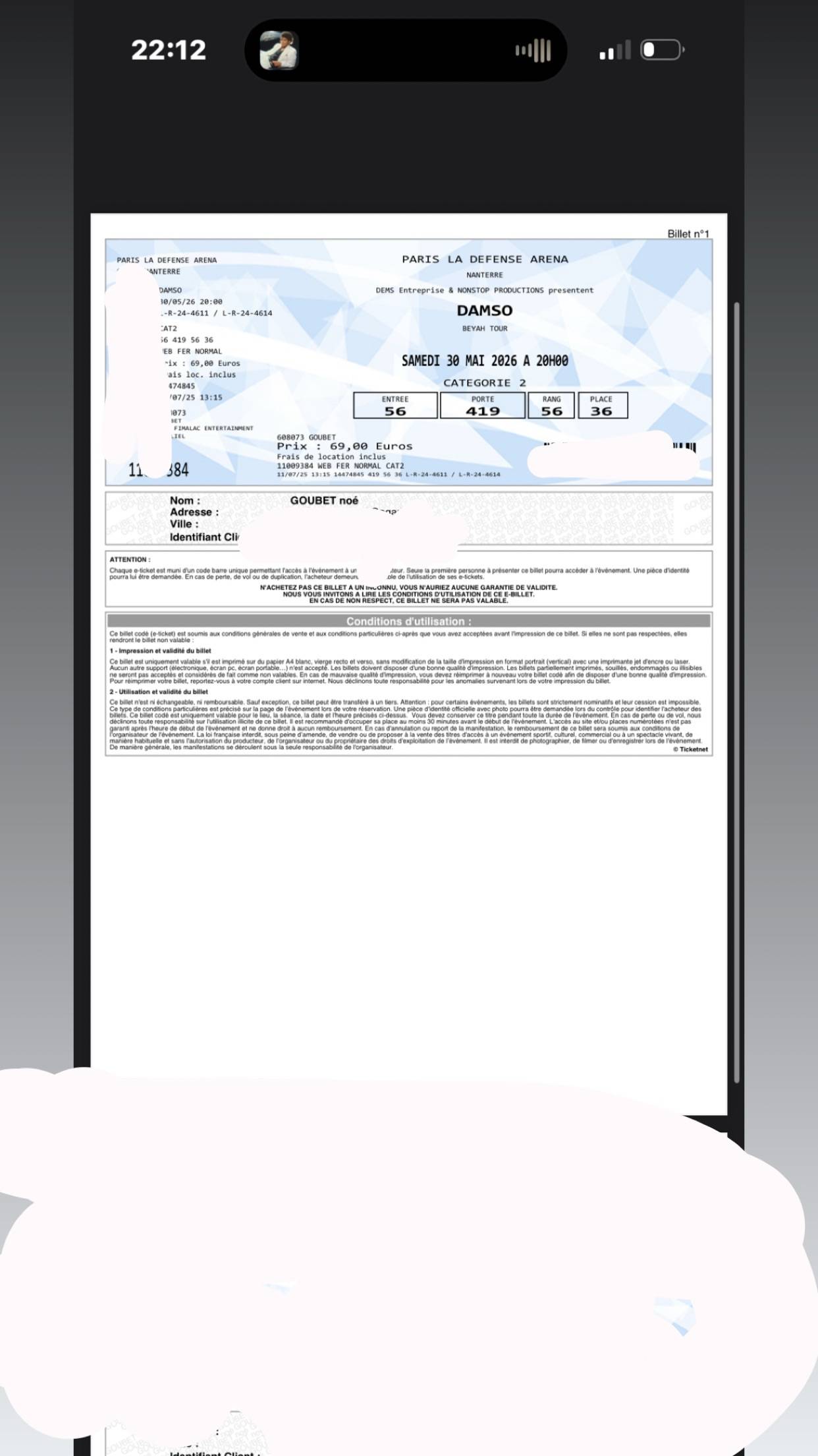 Propose 2 places pour Damso le 30 mai 2026