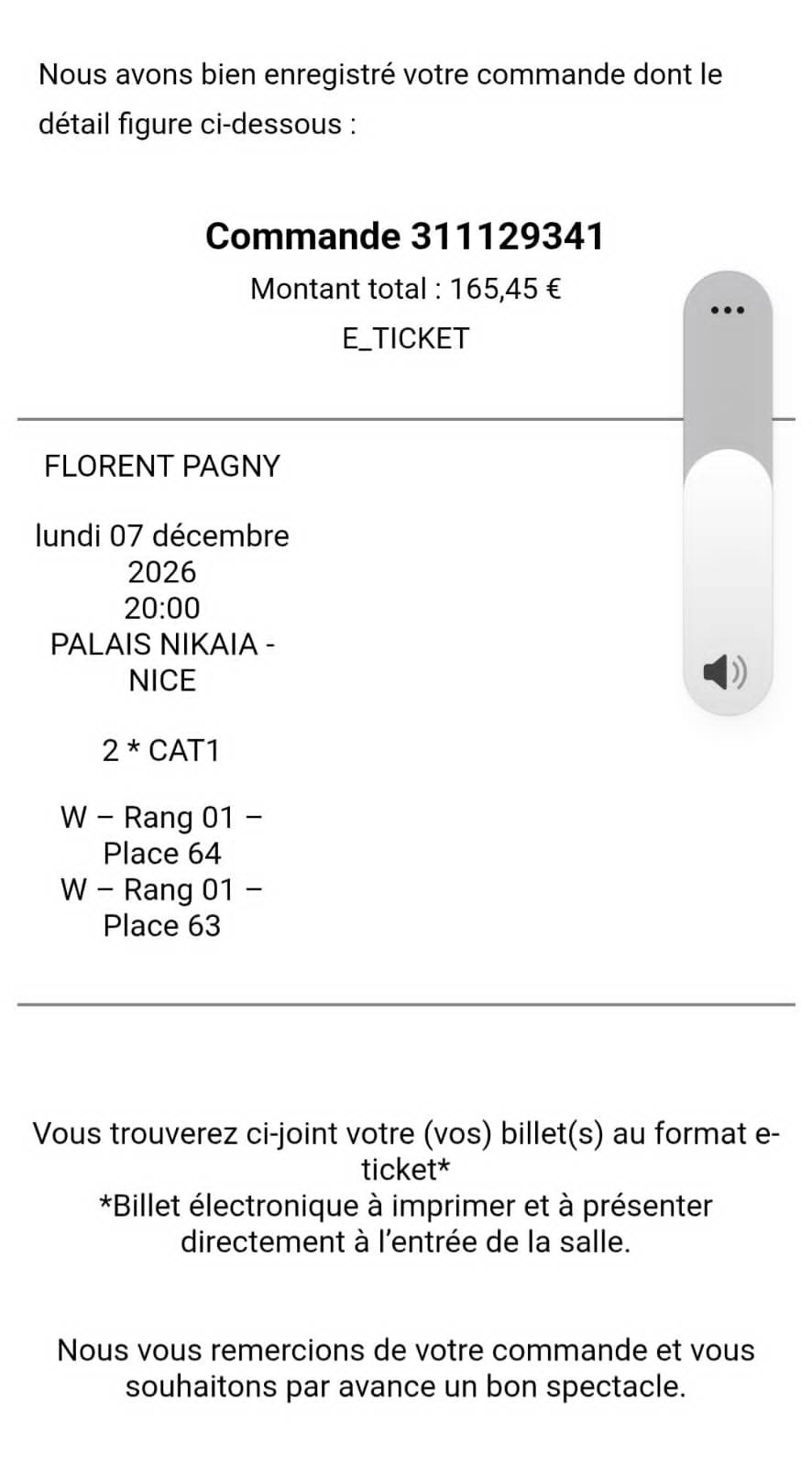 Propose concert de Florent Pagny le 7 décembre