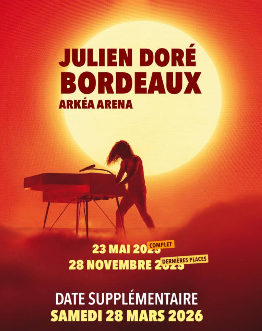 Vends 4 places pour le concert de Julien Doré à Fosse Arena Bordeaux le 28 mars