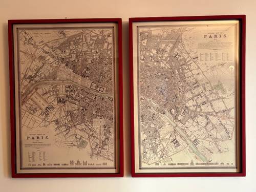 Vends paire de tableaux déco "Interior’s" - plans de Paris 1863 (division Est & Ouest)