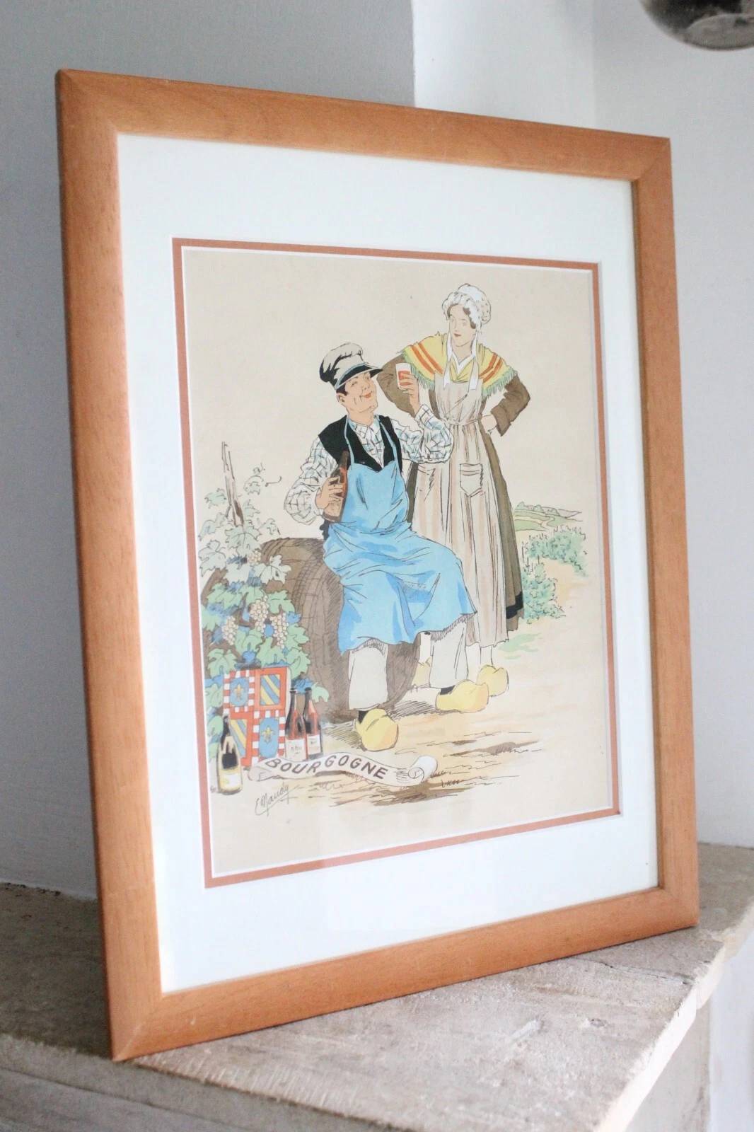 Vends lithographie de la Bourgogne traditionnelle par E. Maudy (1866 - 1944)