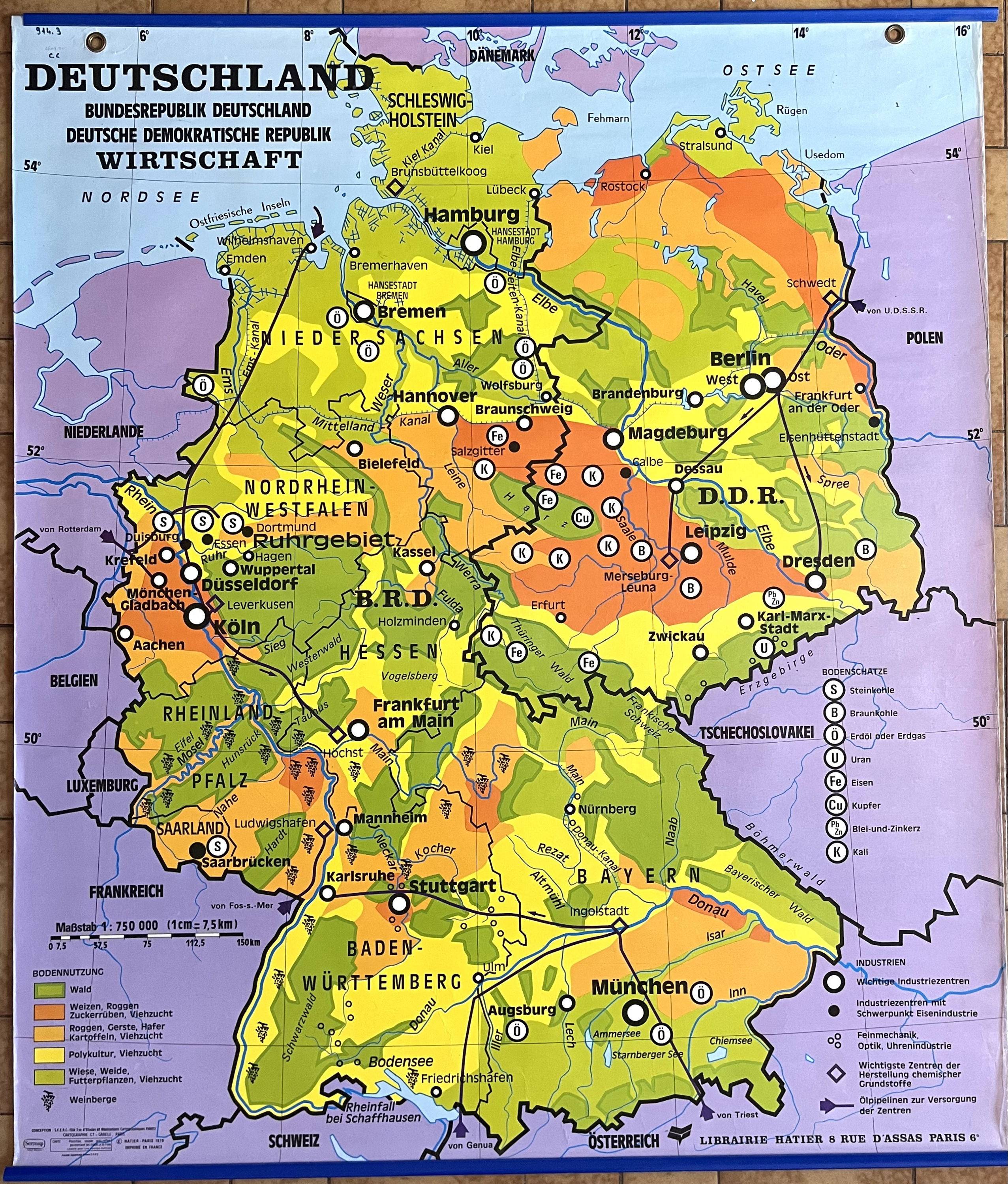 Vends ancienne carte scolaire Hatier, 1979 - Allemagne, RDA, RFA ...