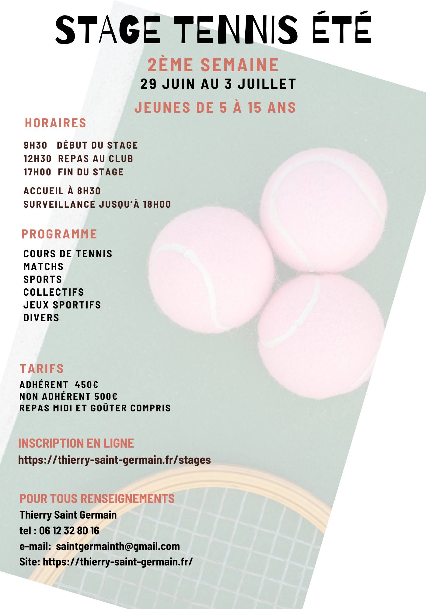 STAGE TENNIS AU T C C VAUGIRARD (Paris 15ème) du 29 juin au 3 juillet