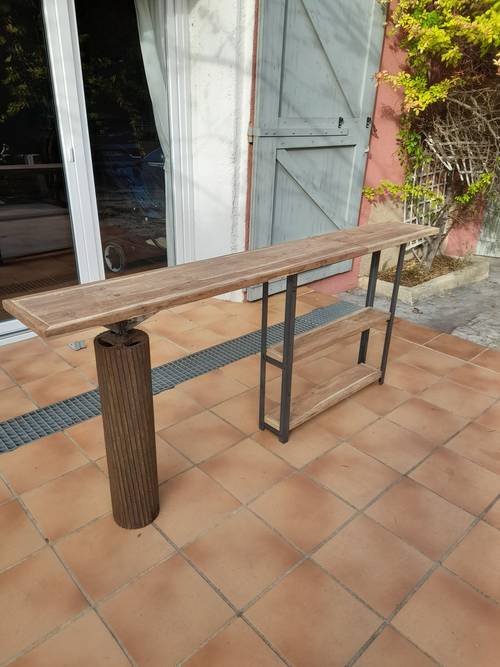 Vends 1 grande console en teck et acier