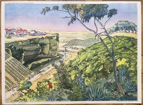 Vends ancienne affiche scolaire Rossignol, 1950 - 41 Montagne 42 Méditerranée