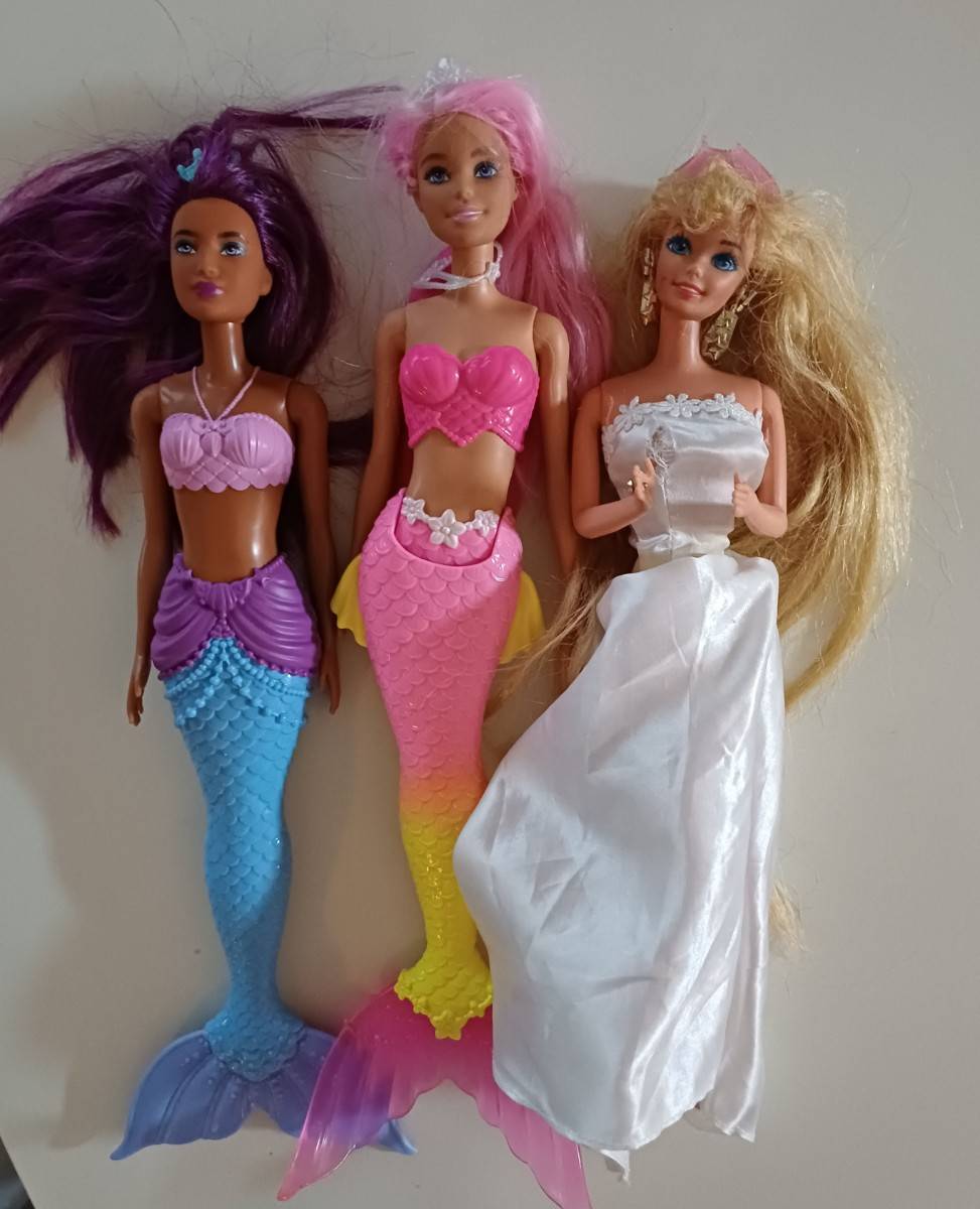 Vends trois poupées Barbie et des vêtements et 2 livres