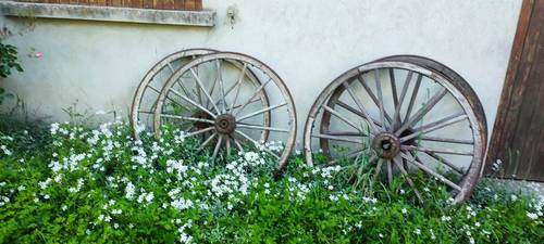 Vends anciennes roues déco d’extérieur pour jardin