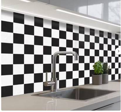 Vends crédence cuisine auto-adhésive, carreaux noir et blanc