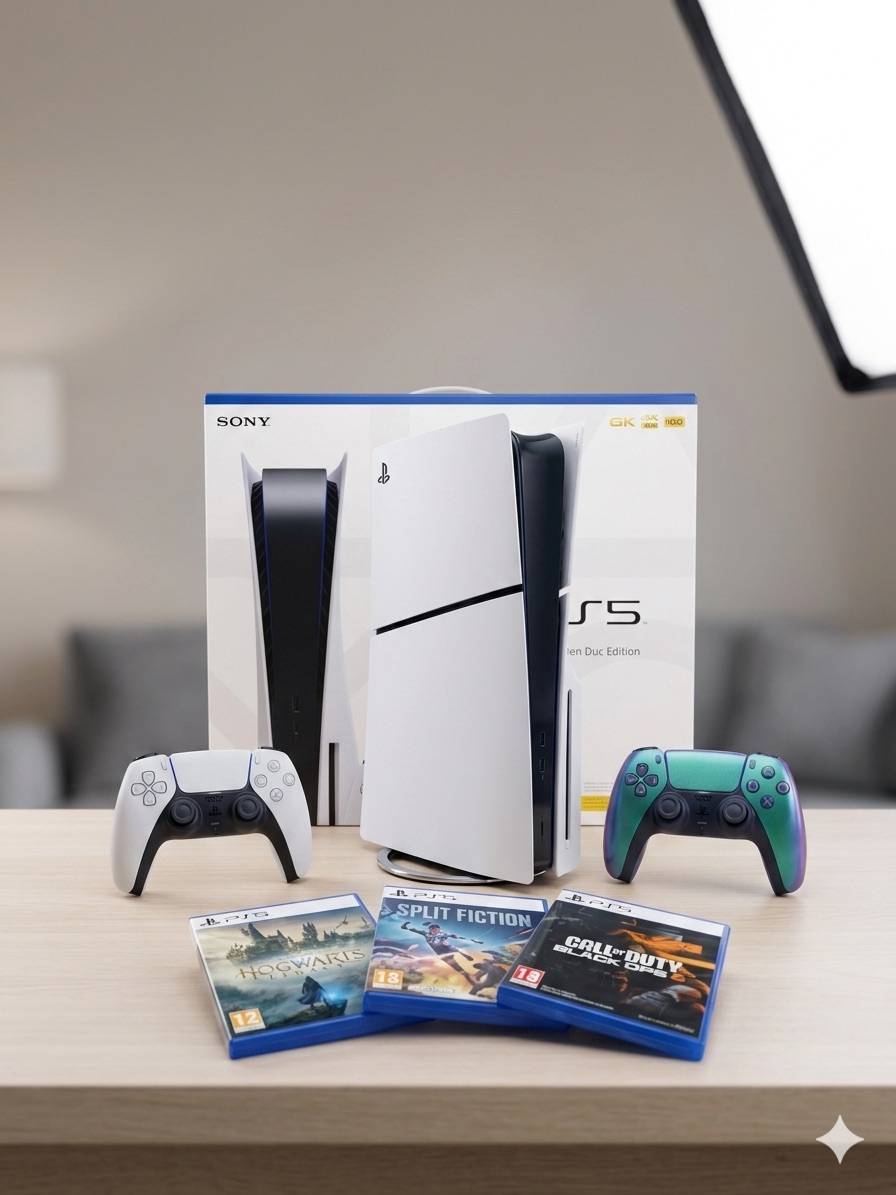 Vends pack PS5 slim (état neuf) + 2 manettes + 2 jeux (+ 1 jeu offert)