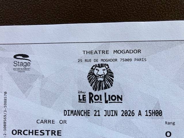 Vends 4 places pour Le Roi Lion séance du dimanche 21 juin 2026