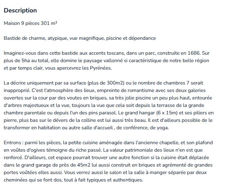 Une photo de l’annonce