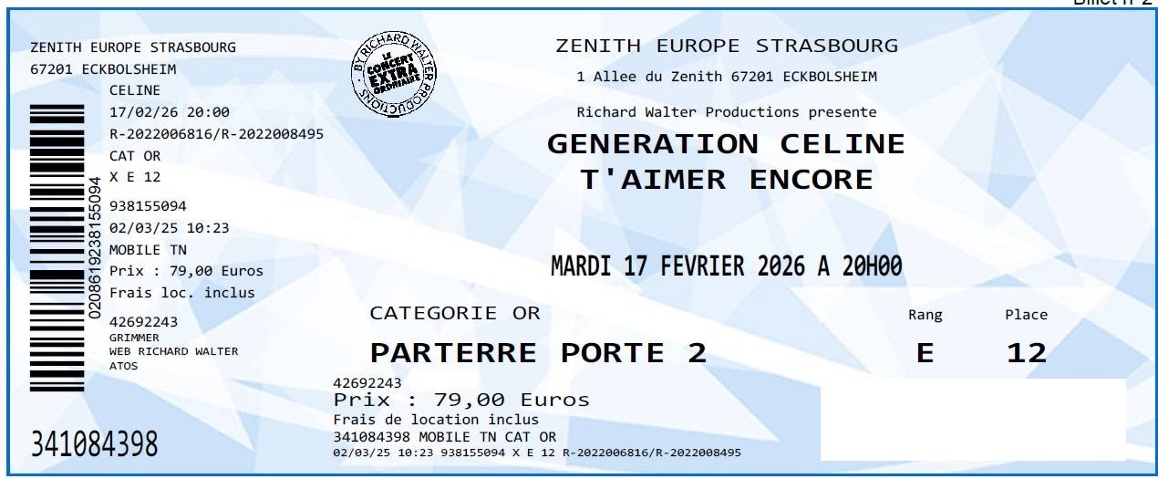 Propose place pour le concert Génération Céline Dion au Zénith de Strasbourg le 17 février