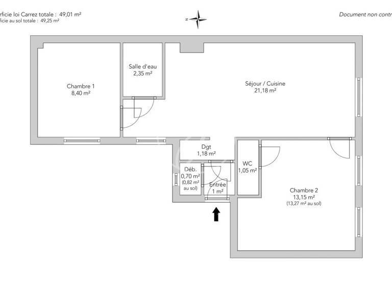 Vends appartement - 49m² - 3ème étage