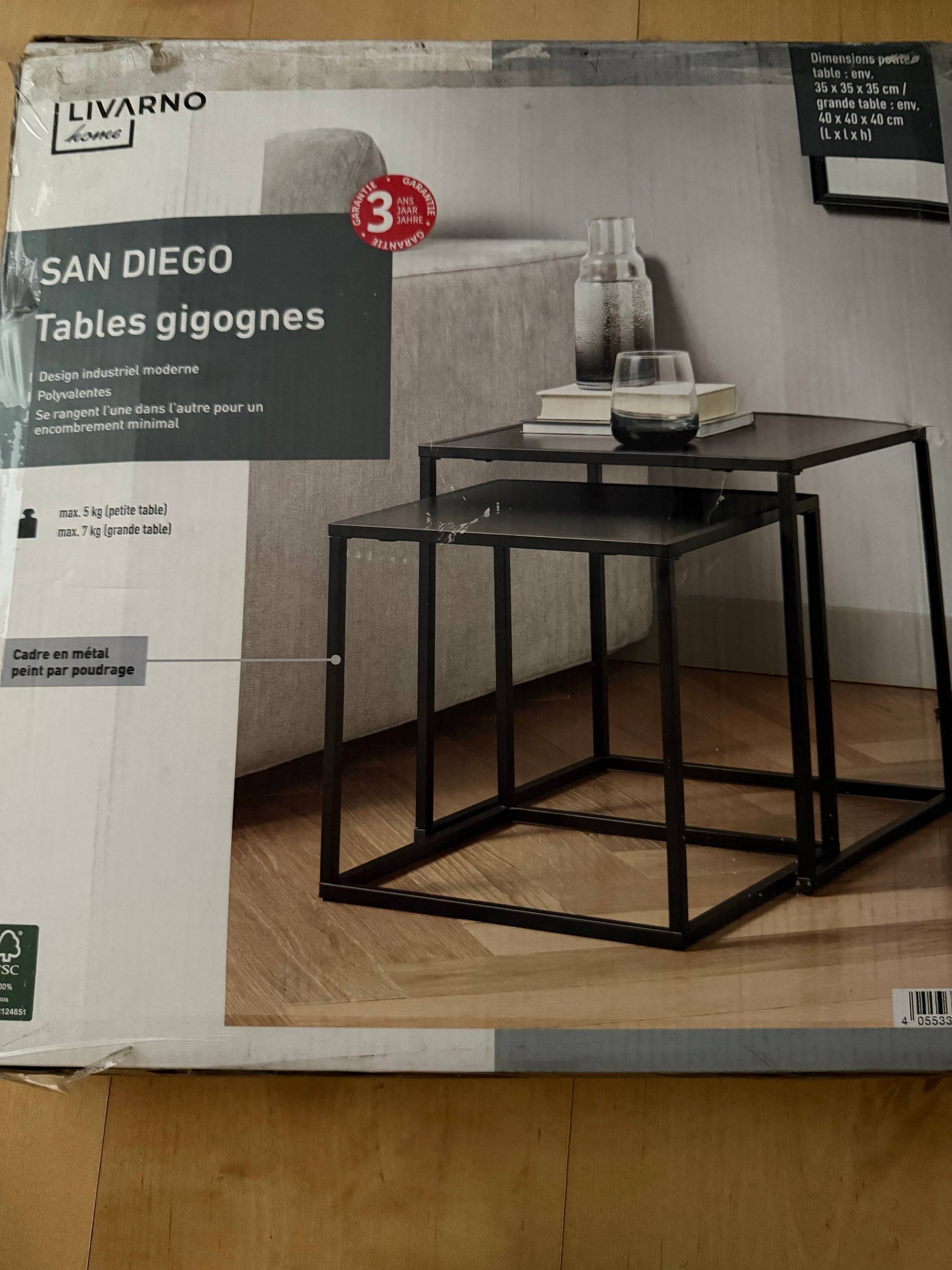 Vends lot de 2 tables gigognes Livarno Home modèle San Diego