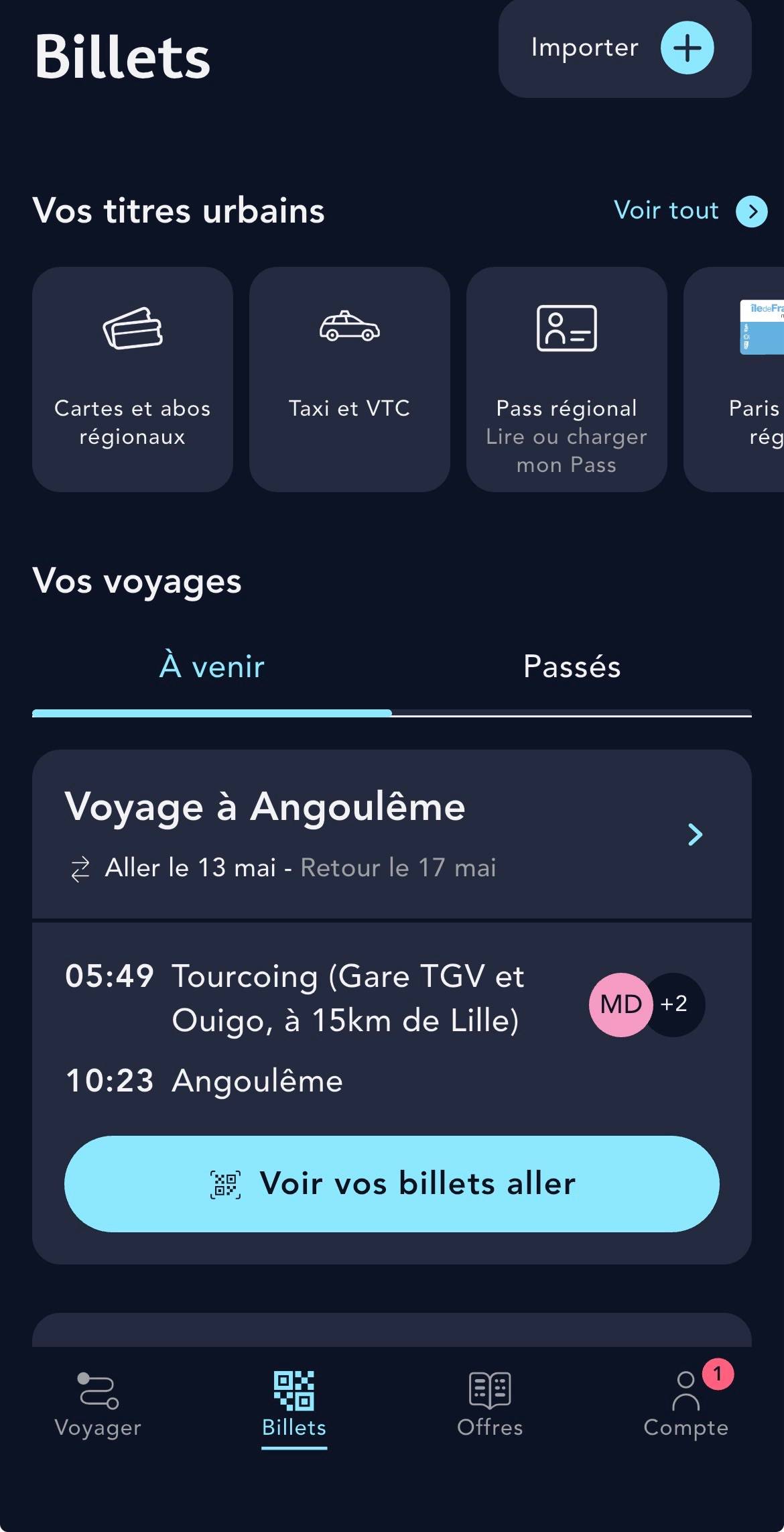 Vends billet de train aller-retour Tourcoing → Angoulême le 13 mai