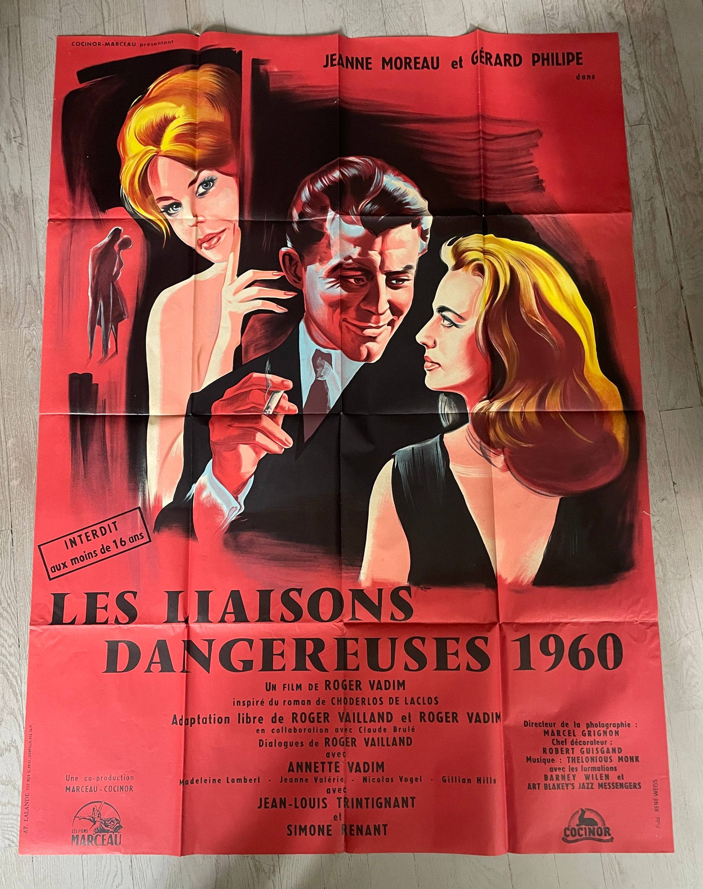 Vends affiche de cinéma 115x156 Les Liaisons dangereuses J. Moreau G. Philipe R. Vadim
