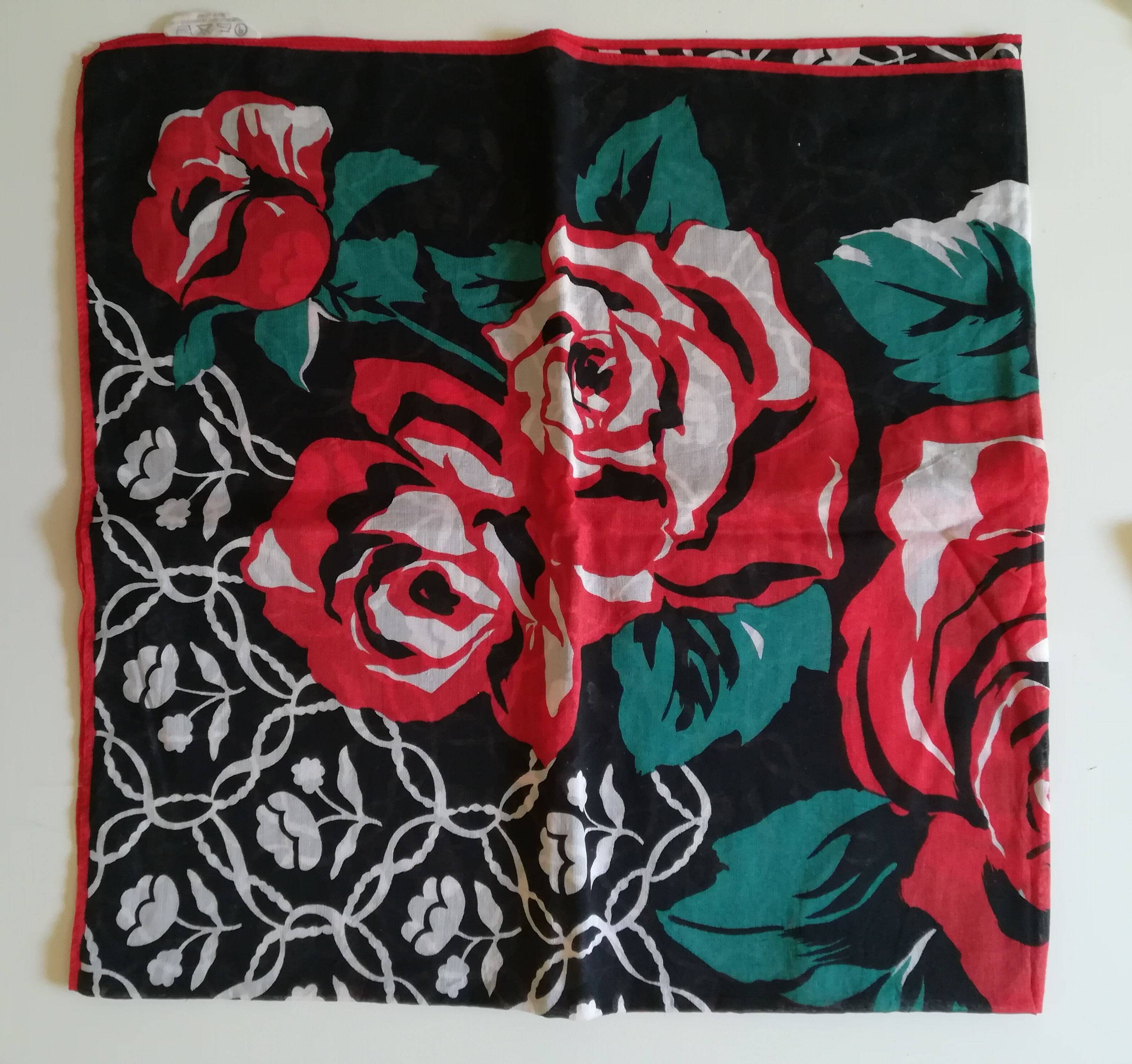 Foulard en coton à imprimé floral noir,rouge et blanc, neuf
