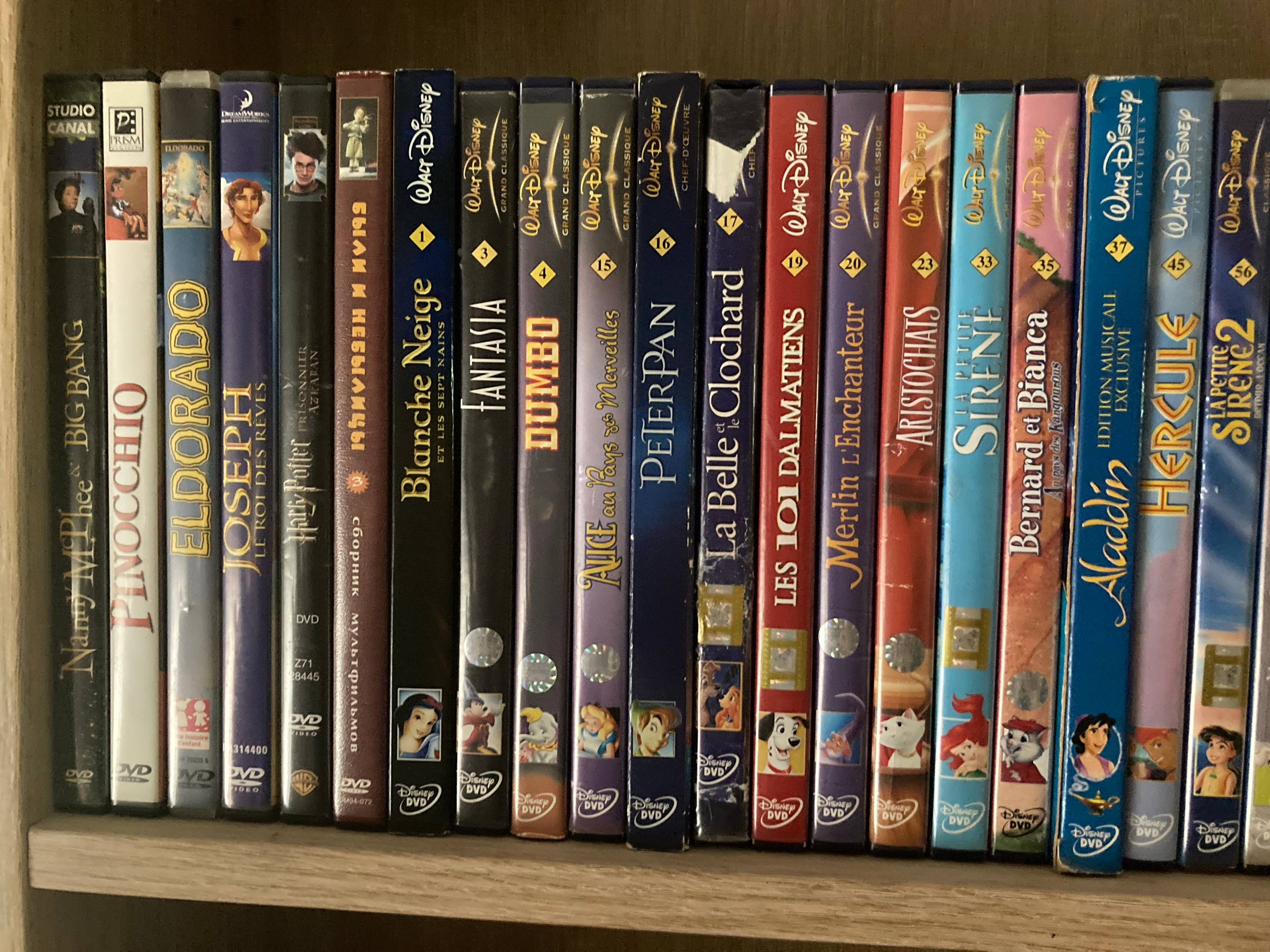 Je vends une collection de 37 dvd des plus célèbres Walt Disney 150€ ou 10€ le dvd