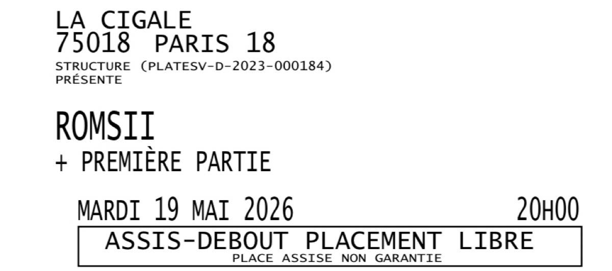 Propose 1 billet pour le concert de Roms II le 19 mai