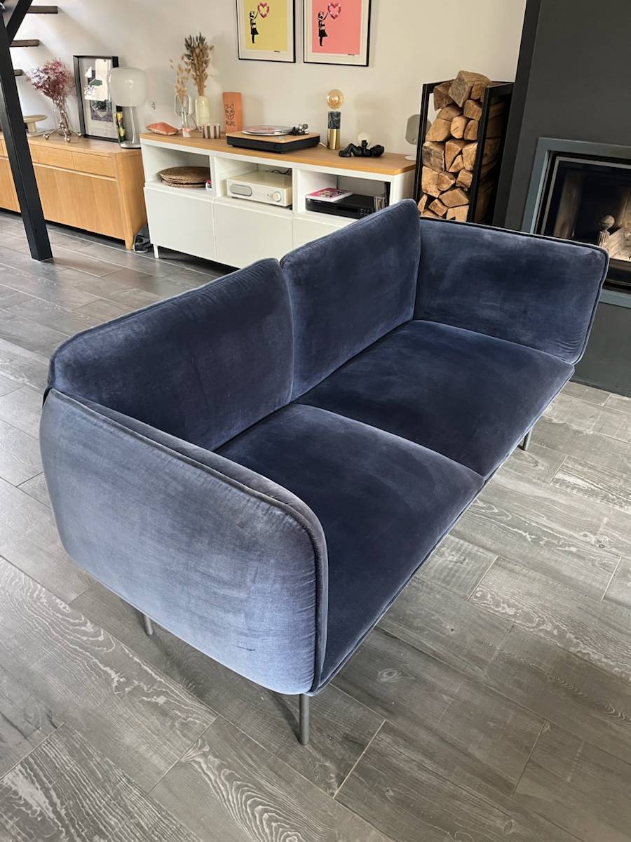 Canapé 2 places Woud Naki Velours Bleu Nuit