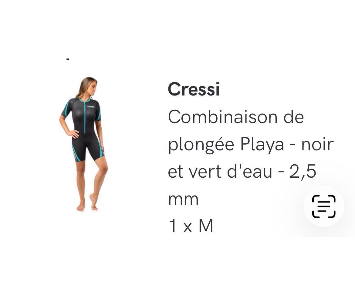 Vends combinaison de plongée Cressi 2,5 mm