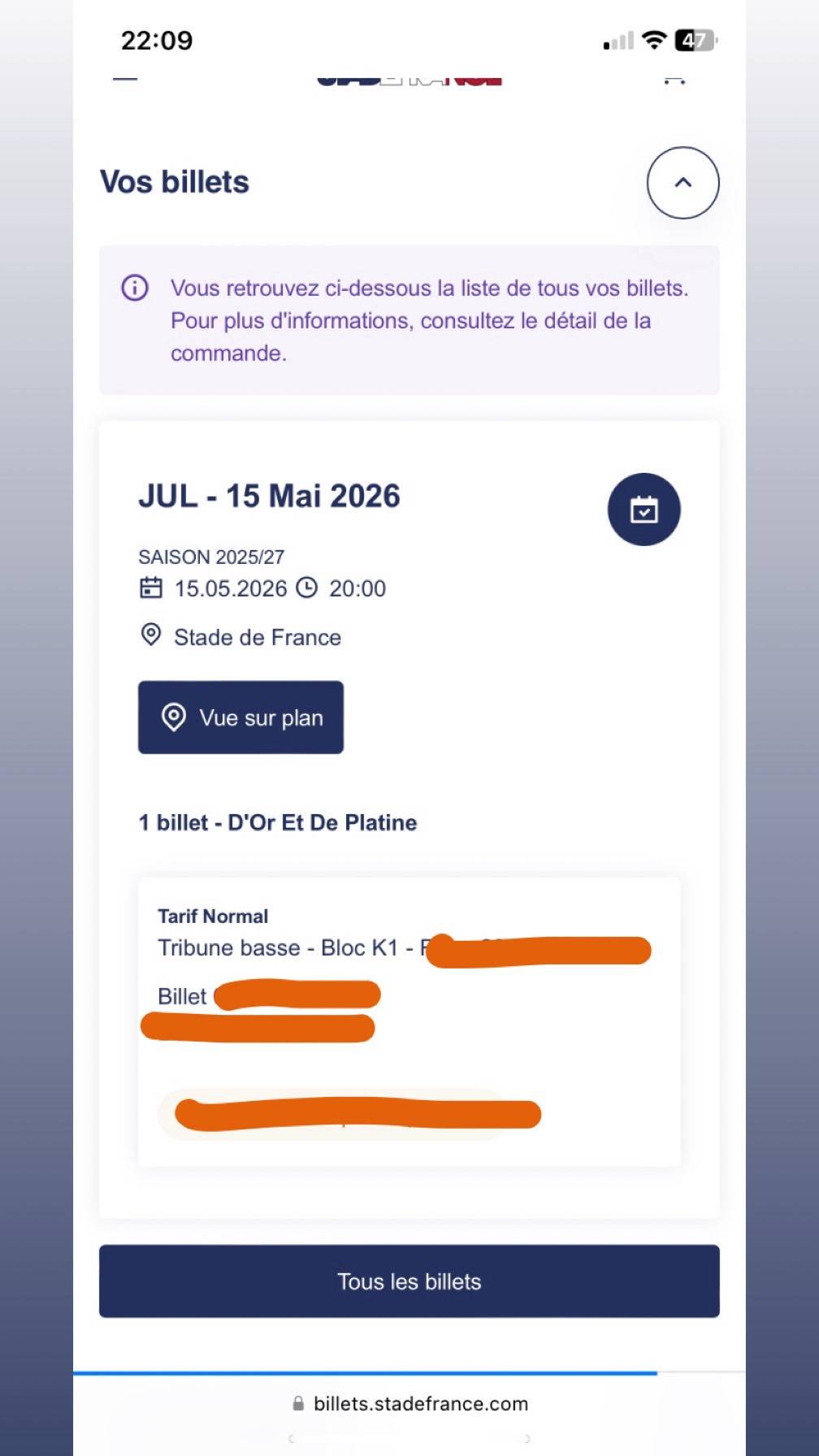 Vends place pour le concert de Jul du 5 au 15 mai