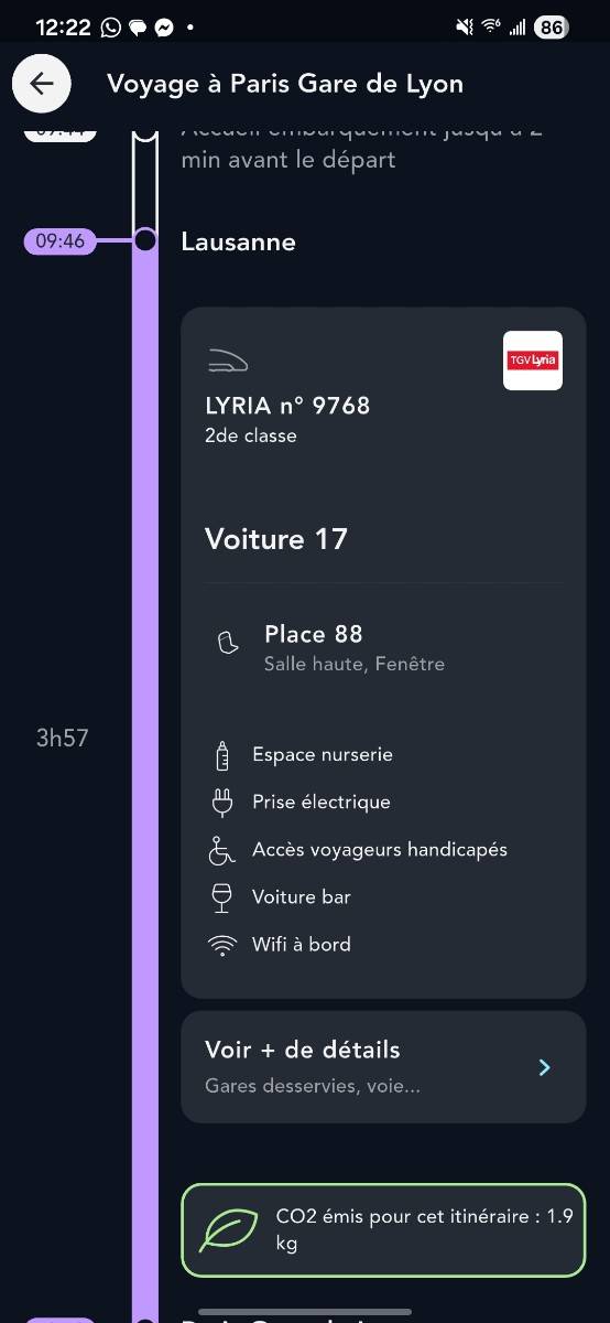 Propose billets de train Lausanne → Paris le 4 novembre