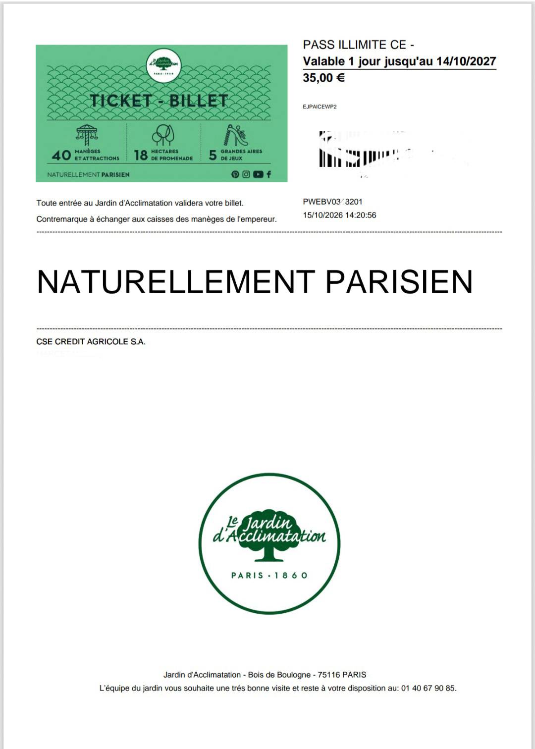 Propose 4 pass illimités pour le Jardin d'Acclimatation valables jusqu'au 14 octobre