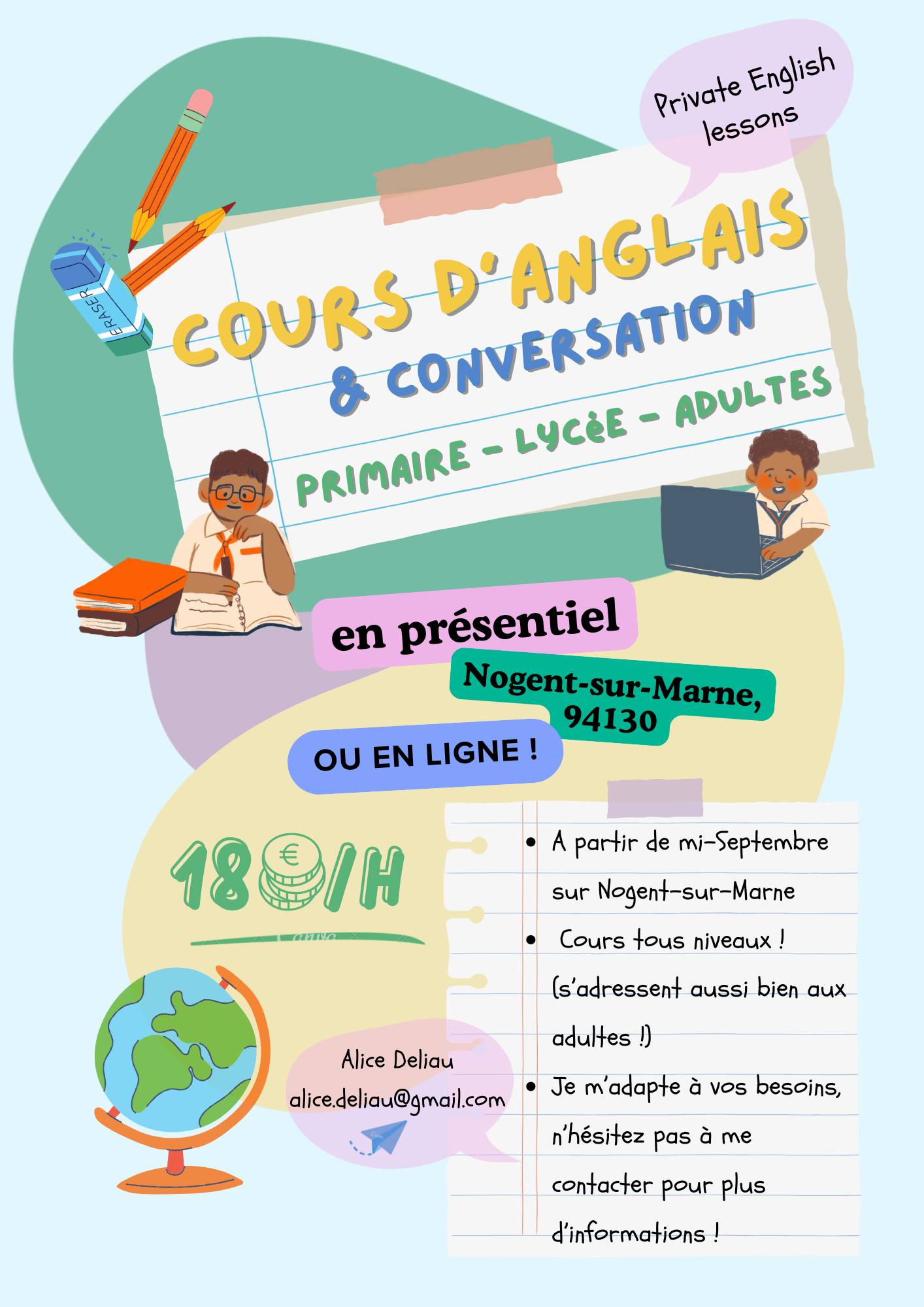 Propose cours particuliers d'anglais
