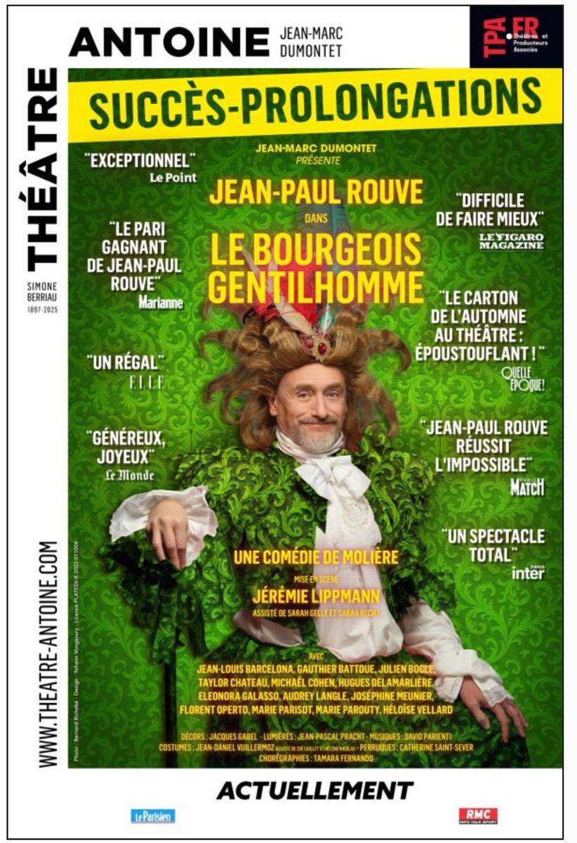 Vends 3 places catégorie 1 pour Le Bourgeois Gentilhomme avec Jean-Paul Rouve le 1er février à 16h