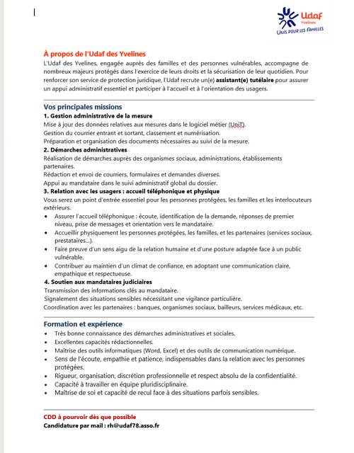 Recrute Assistante tutélaire