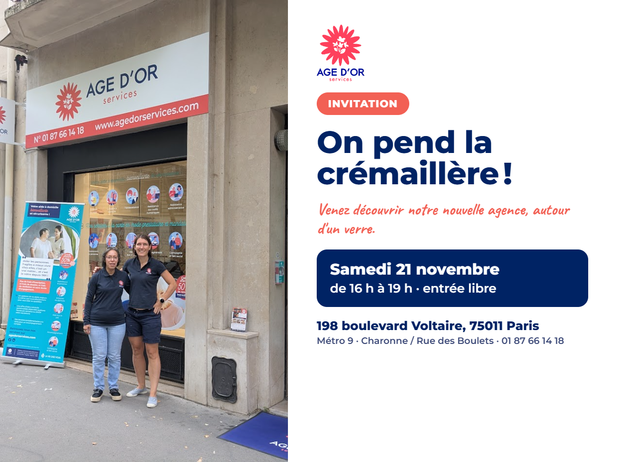 Propose crémaillère - agence d'Aide à domicile seniors samedi 21/11, Paris 11/12ème