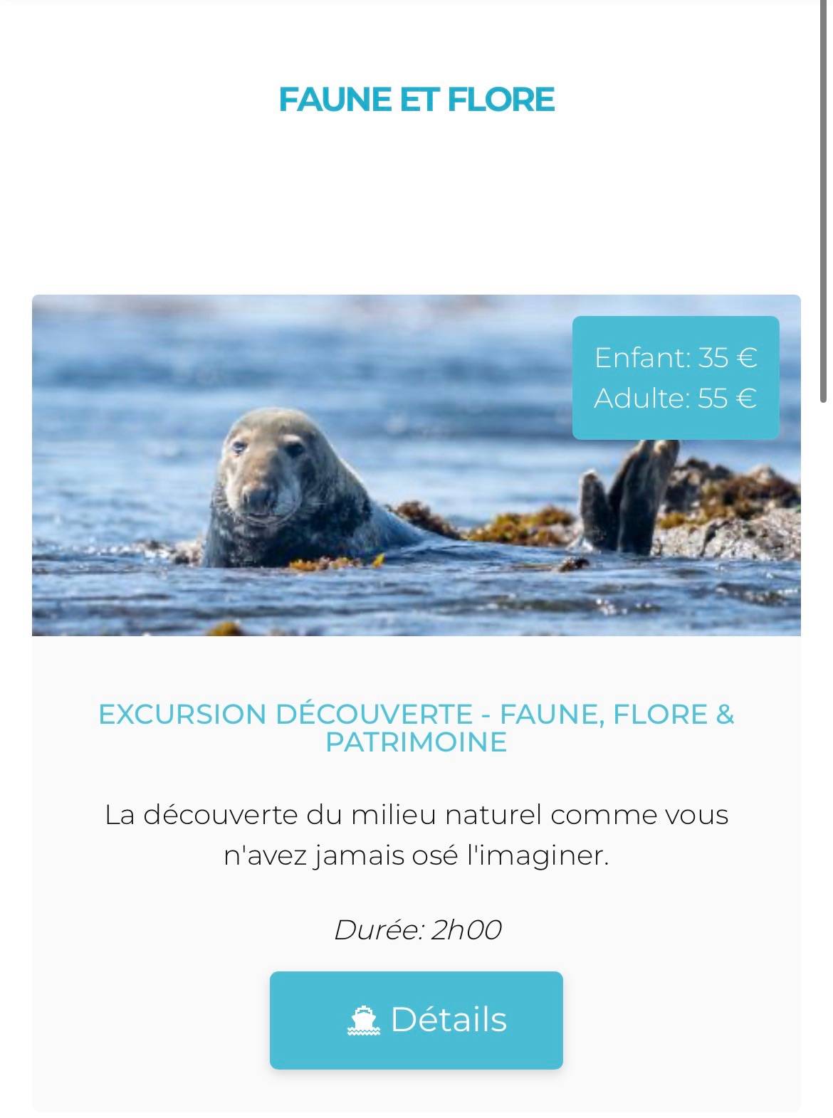 Vends place pour l’excursion découverte de 2 heures Archipel Excursion