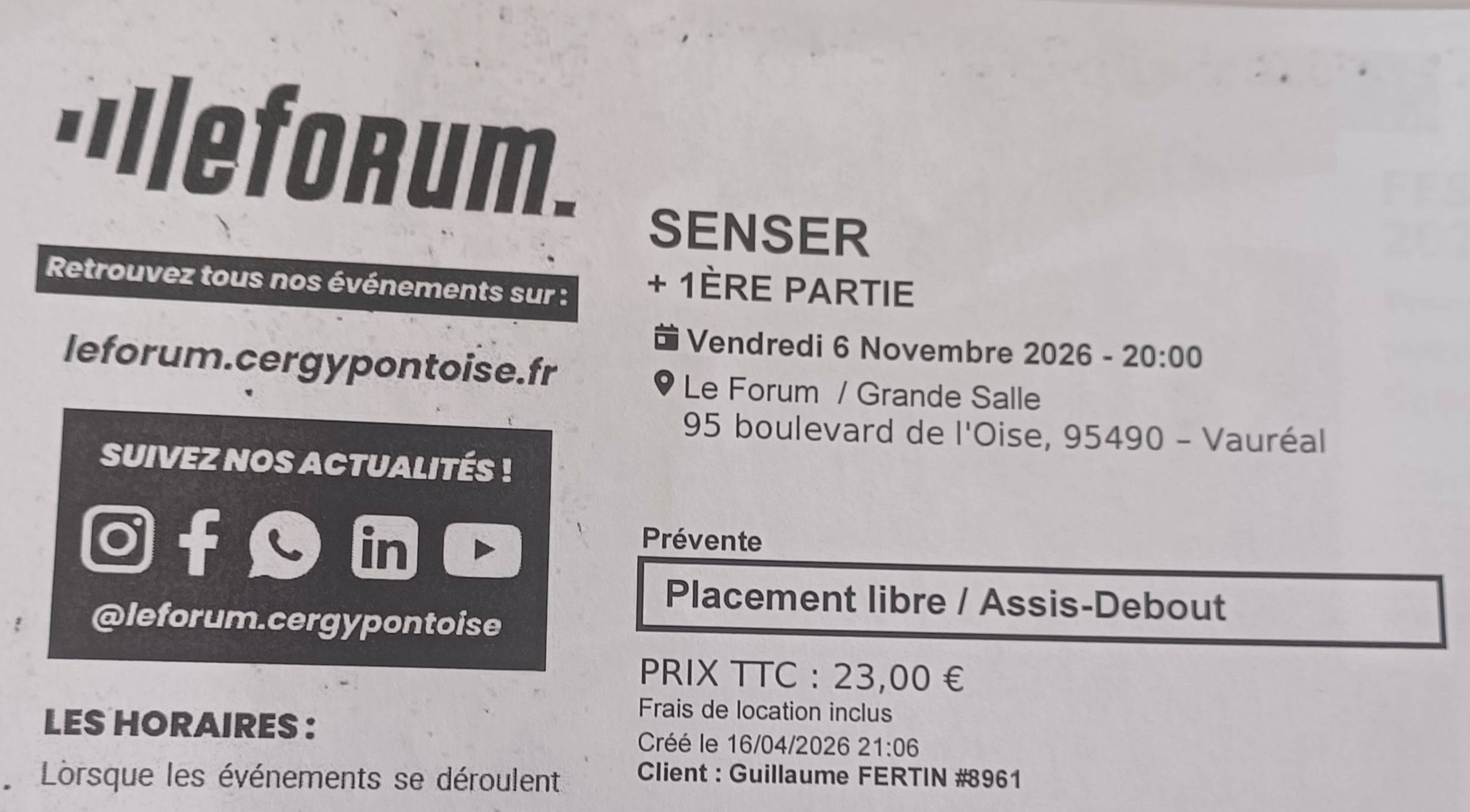 Donne 2 places pour le concert de Senser au Forum de Vauréal le 6 novembre