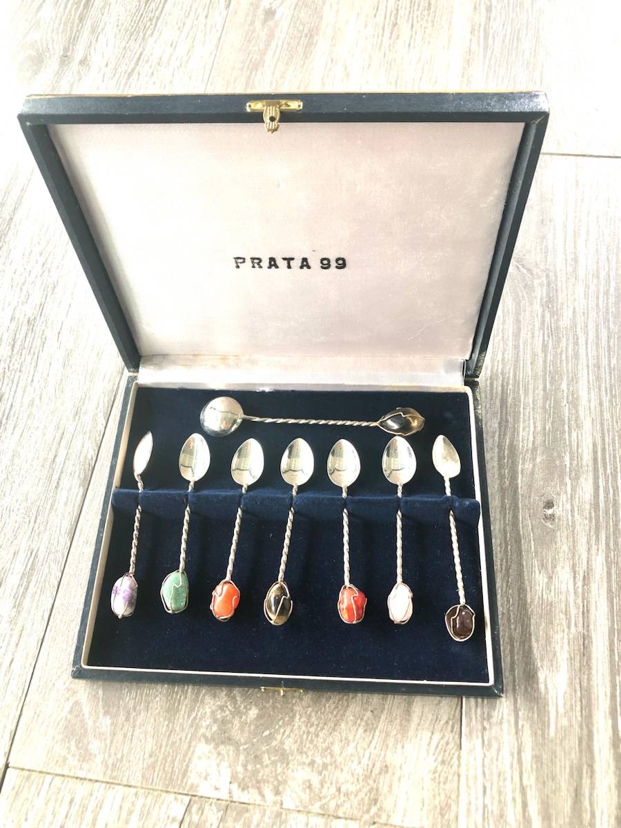 Lot de 7 cuillères à café Vintage Brésiliennes + 1 cuillère pour sucre Très bon état Prata